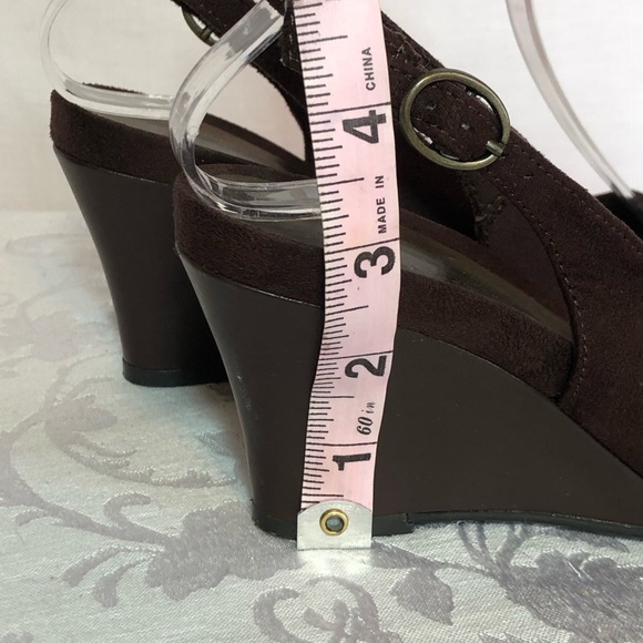 Chocolate brown suede open toe wedge sling back shoes size 5 Dexter - Picture 6 of 11